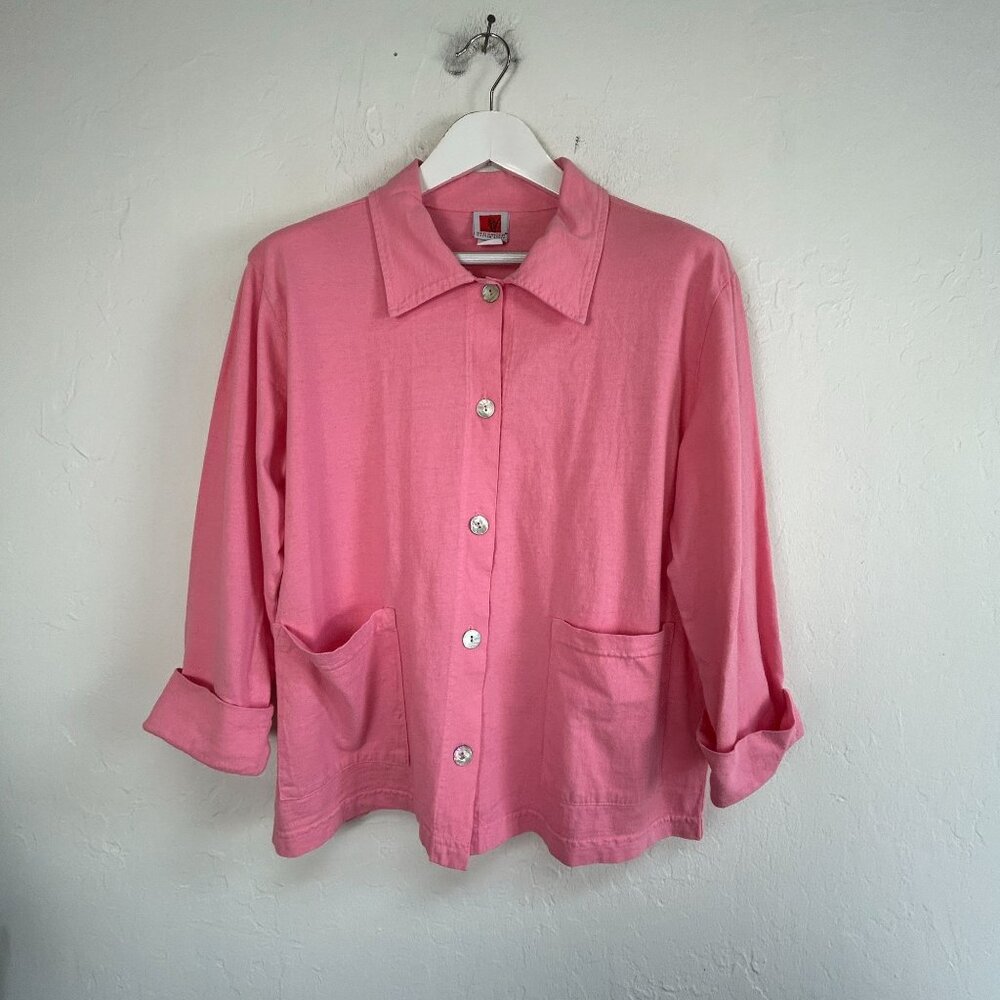Red Ginger Cotton Stuff Womens Pink Long Sleeve Button-Up Top With Pockets USA